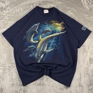 Vintage Dolphin Ocean Graphic T Shirt Single Stitch USA Wildlife Nature Tee XL